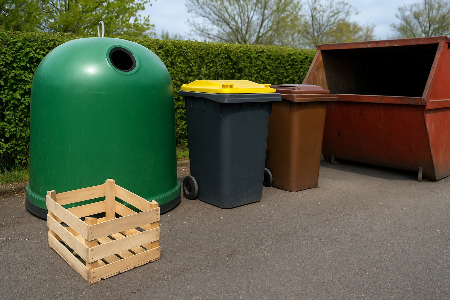 Cagette en bois et poubelles