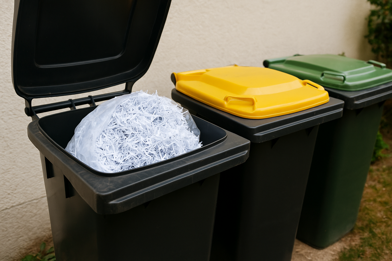 Poubelles et papier déchiqueté