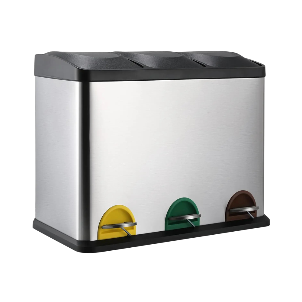 Poubelle de cuisine en inox 3 compartiments