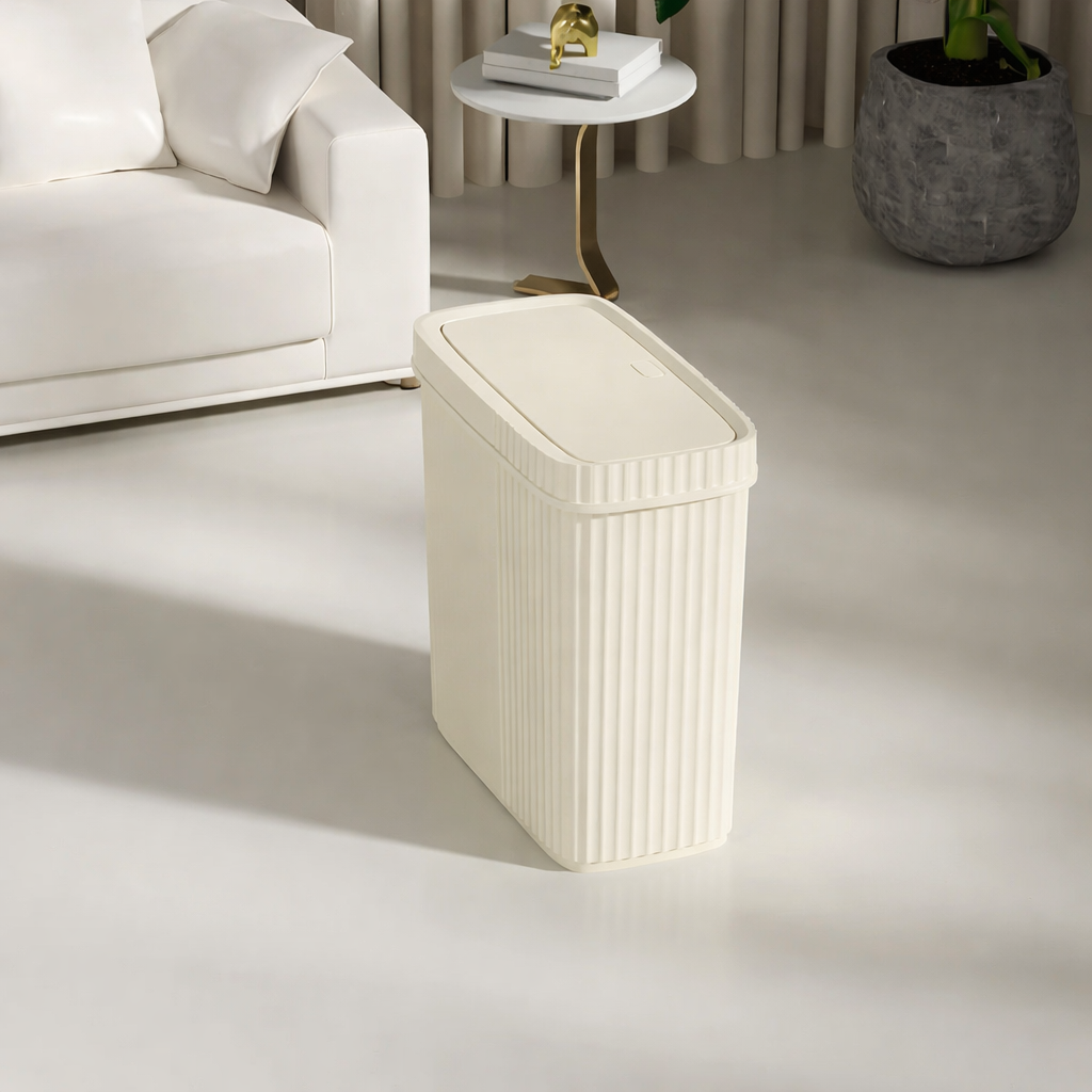 Poubelle avec couvercle presse, design rectangulaire anti-odeur