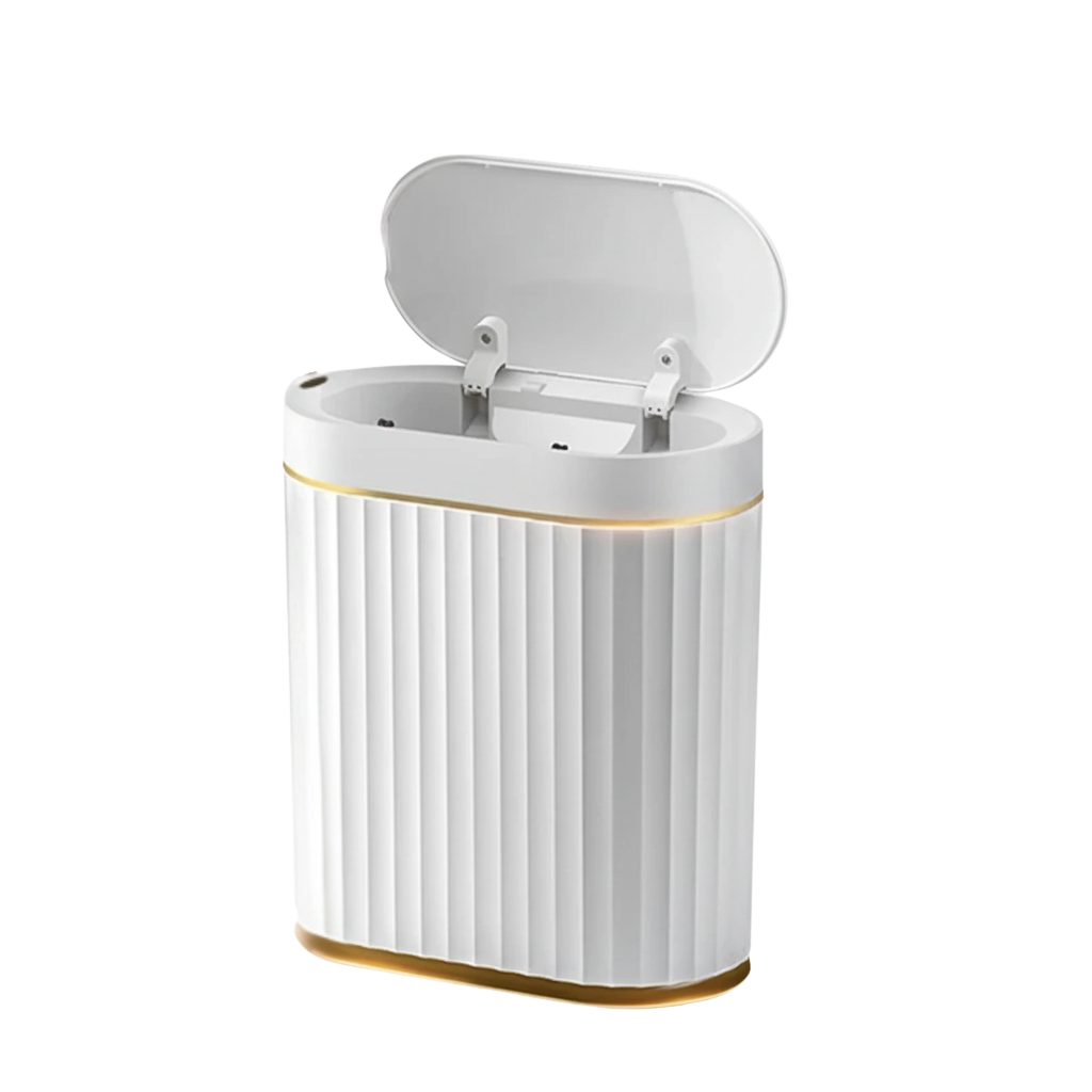 Poubelle automatique design ovale à parois cannelées 7L