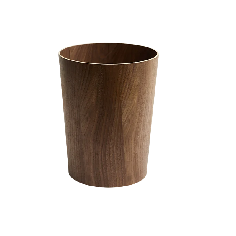 Poubelle en bois noyer design pressé