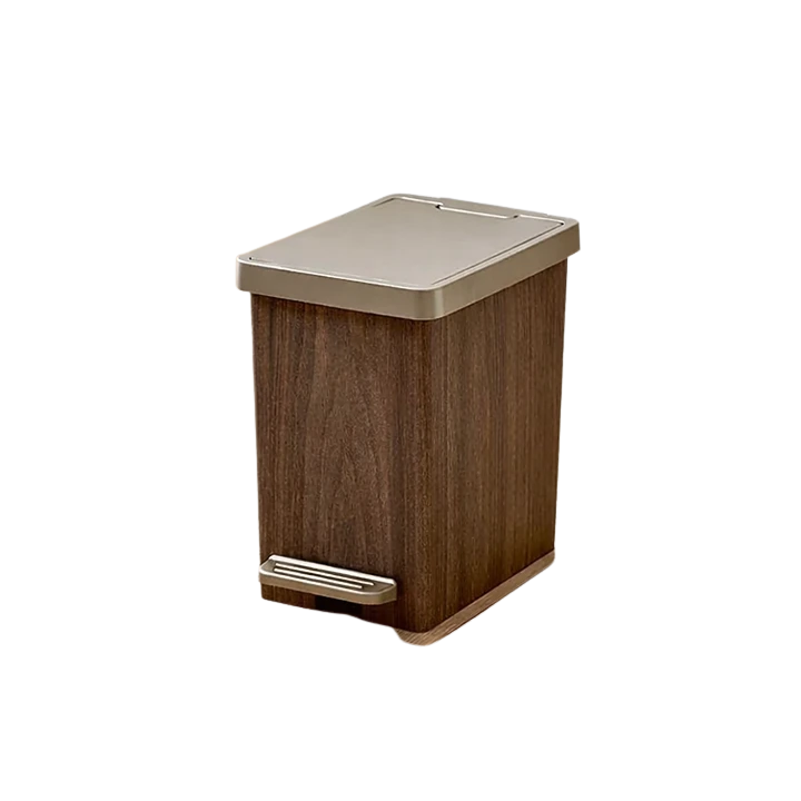 Poubelle design effet bois avec deux modes d’ouverture