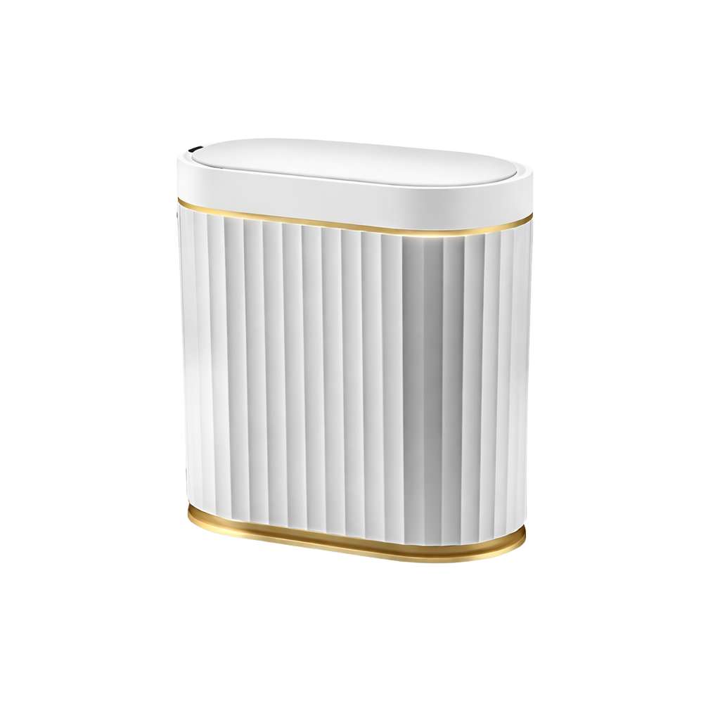 Poubelle automatique design ovale à parois cannelées 7L