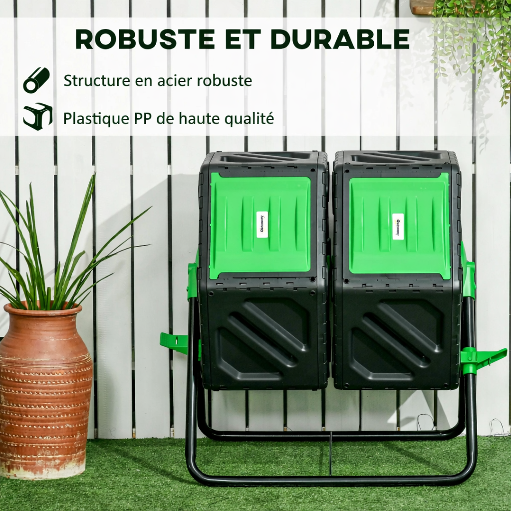 Composteur de jardin rotatif à double chambre 130L