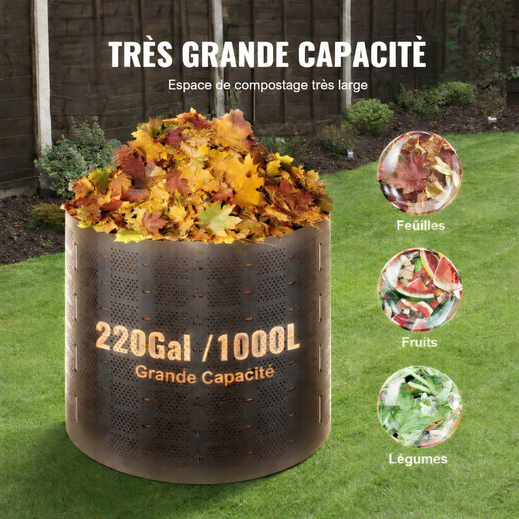 Composteur poubelle extérieur à grande capacité modulable 1000L