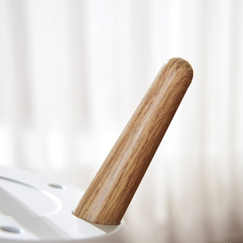 Poubelle sur pied blanche avec couvercle à pression effet bois