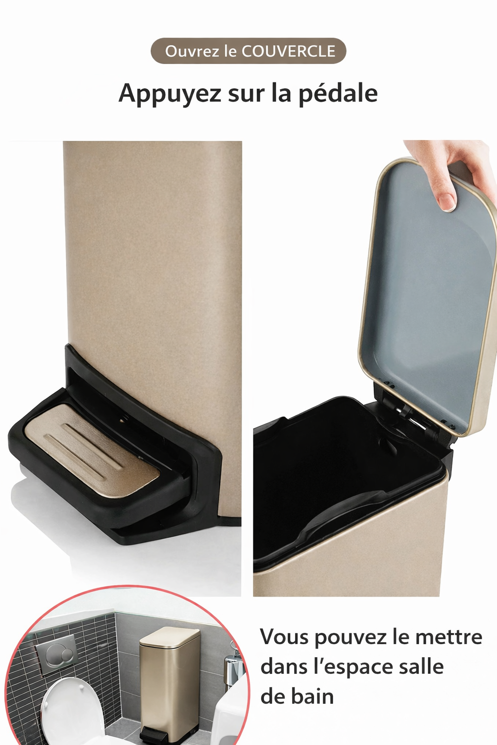 Poubelle design à pédale en inox 6L