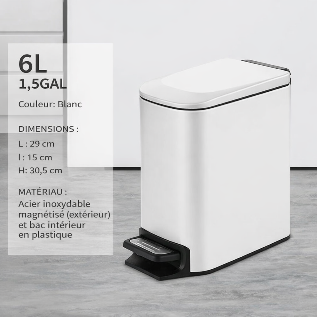 Poubelle design à pédale en inox 6L