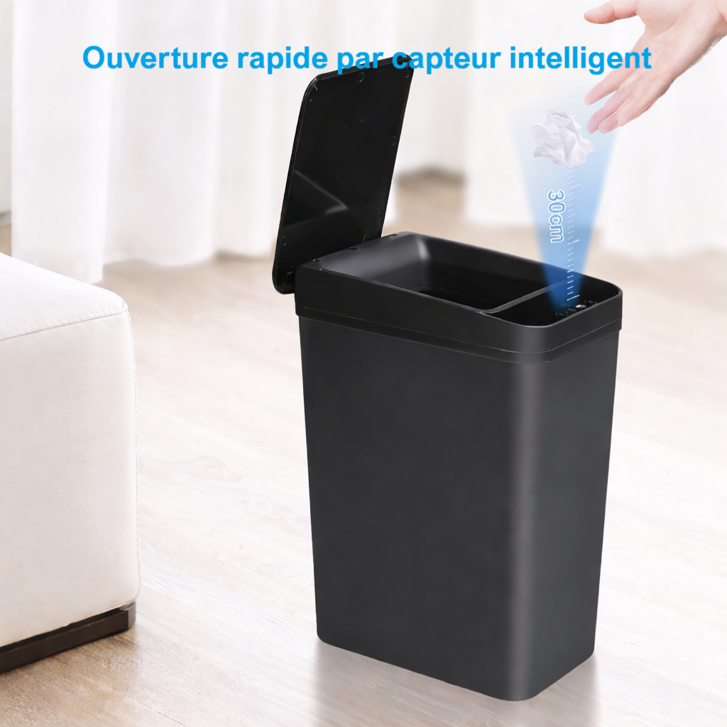 Poubelle rectangulaire automatique sans contact 12L