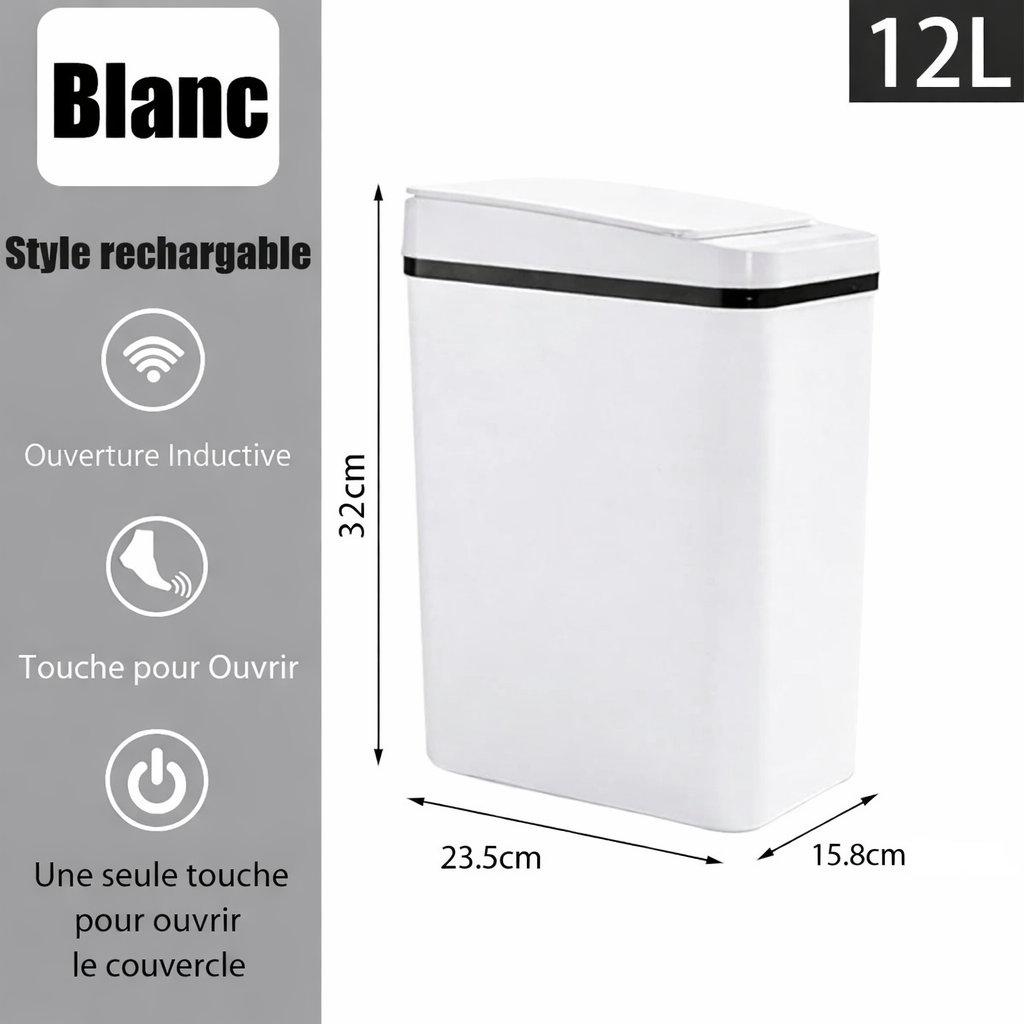 Poubelle rectangulaire automatique sans contact 12L