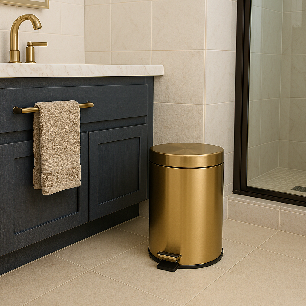 Poubelle salle de bain dorée 5L