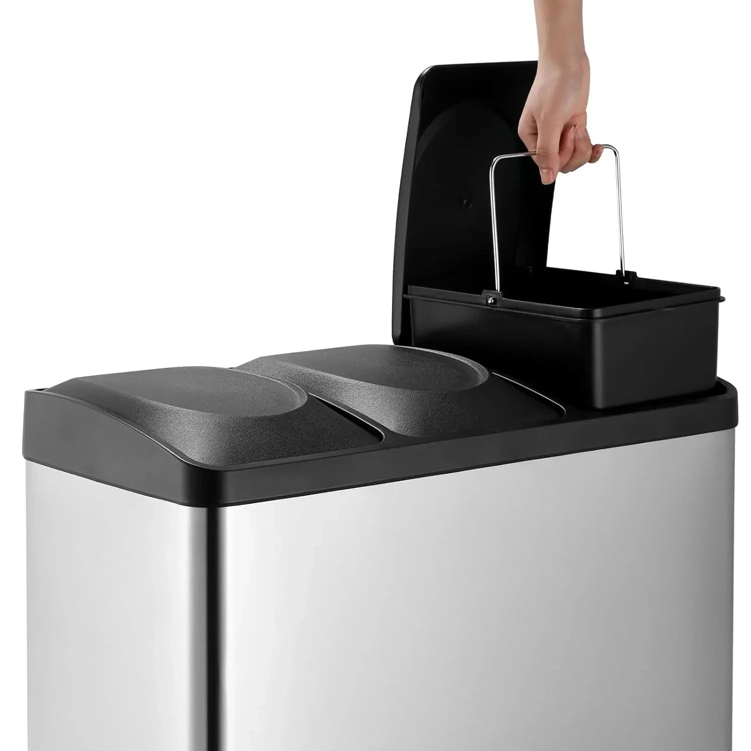 Poubelle de cuisine en inox 3 compartiments