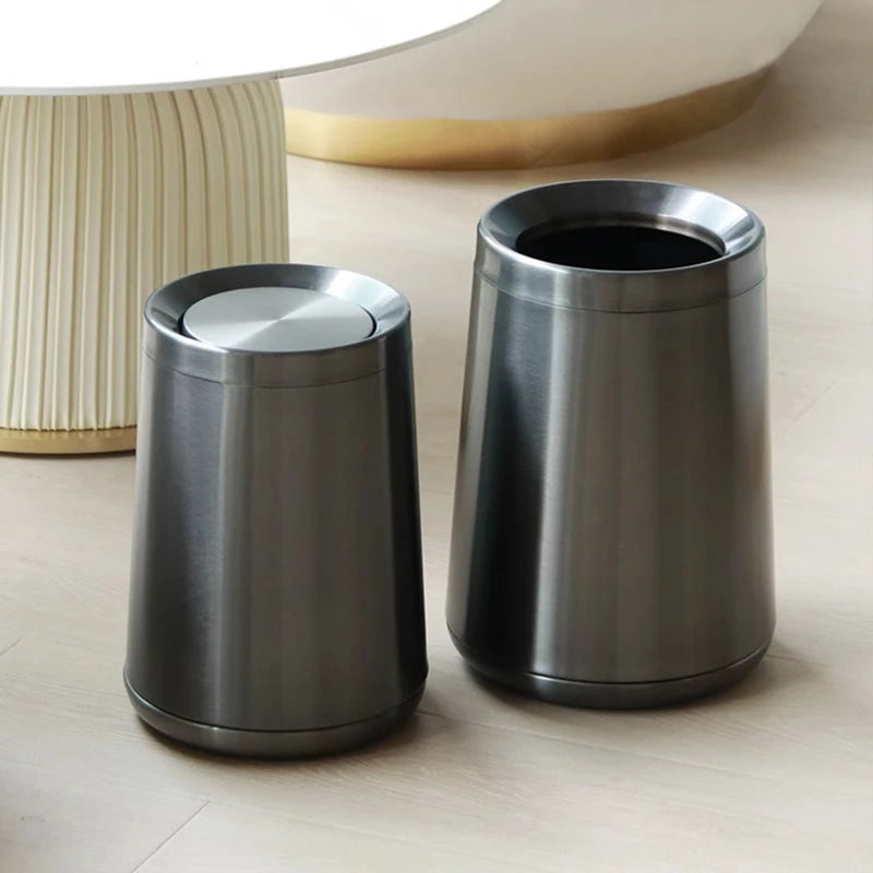 Poubelle design de luxe en inox à couvercle roulant