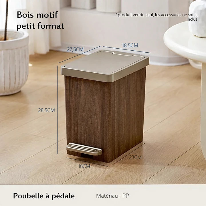 Poubelle design effet bois avec deux modes d’ouverture