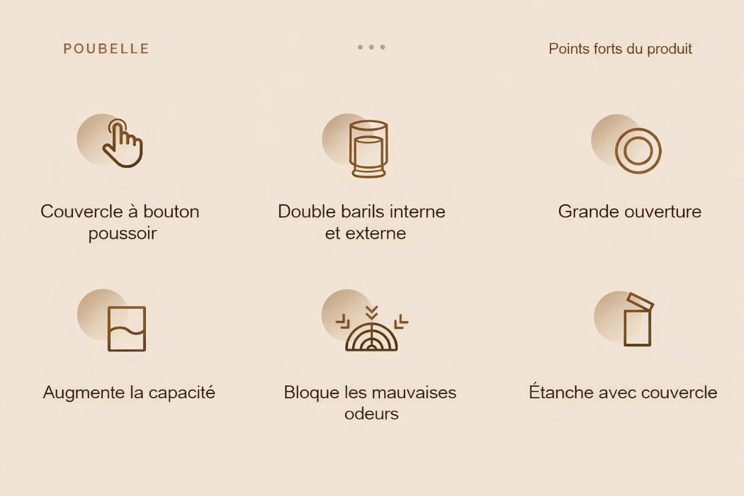 Poubelle design à pression 12L avec seau intérieur amovible