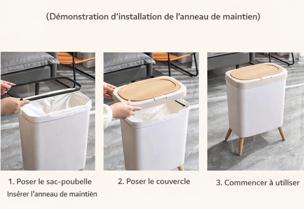 Poubelle rectangulaire avec couvercle à pression design