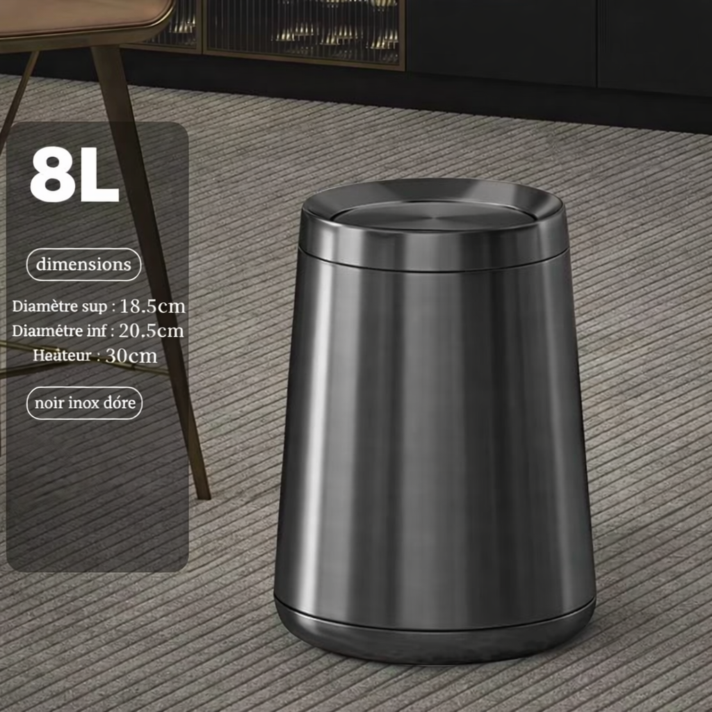 Poubelle design de luxe en inox à couvercle roulant