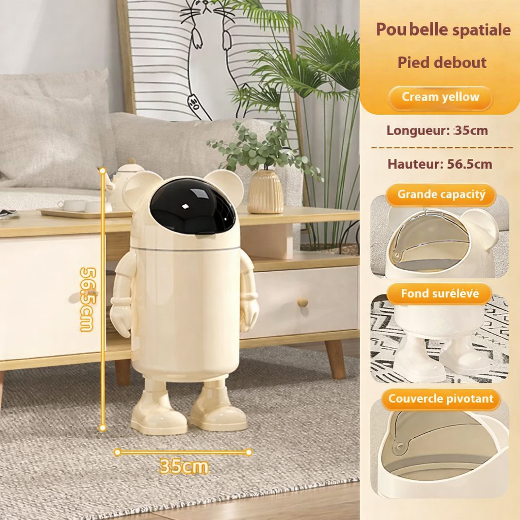 Poubelle design astronaute sur pied