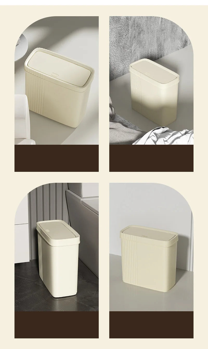 Poubelle avec couvercle presse, design rectangulaire anti-odeur