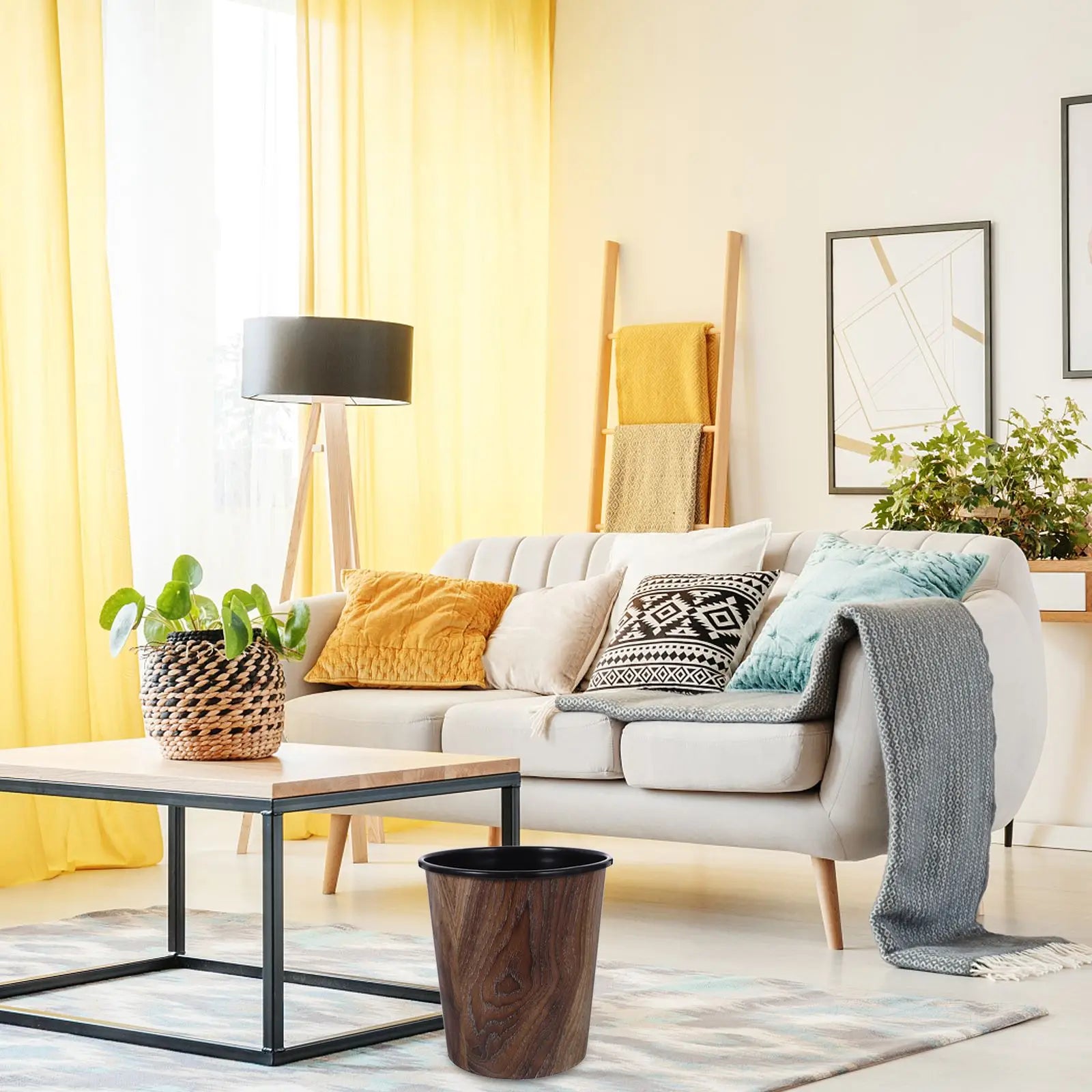 Corbeille ronde design rétro imitation bois 7L