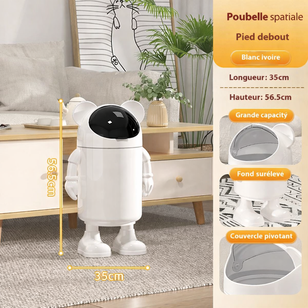 Poubelle design astronaute sur pied