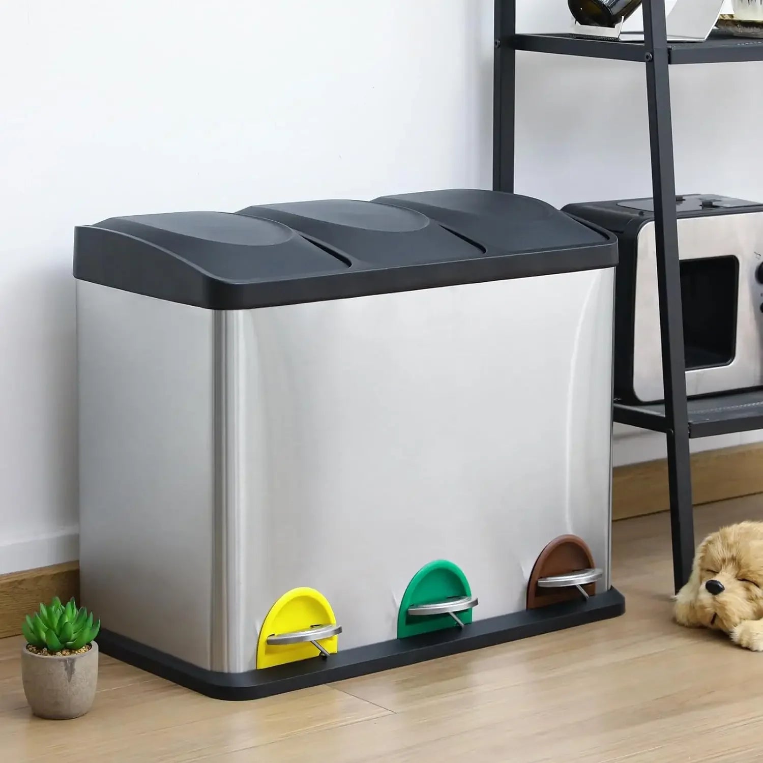 Poubelle de cuisine en inox 3 compartiments