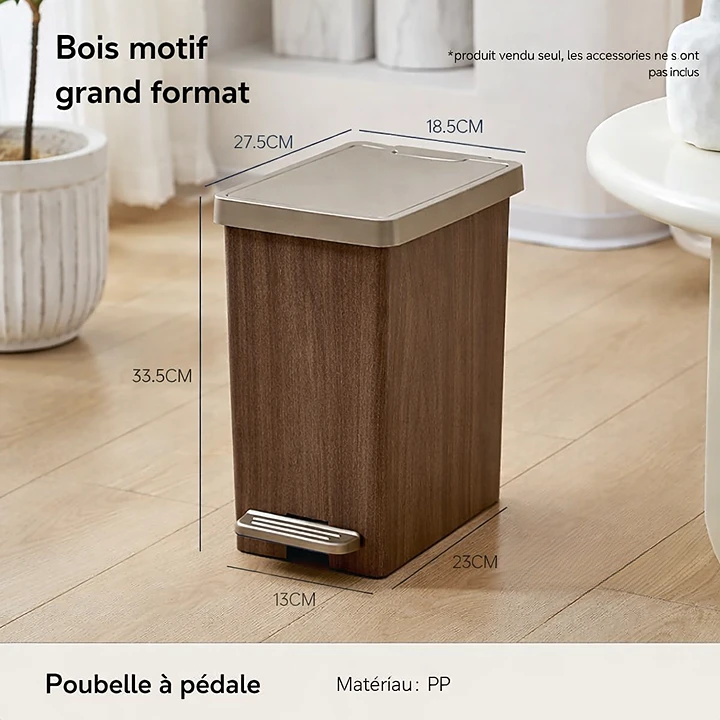 Poubelle design effet bois avec deux modes d’ouverture