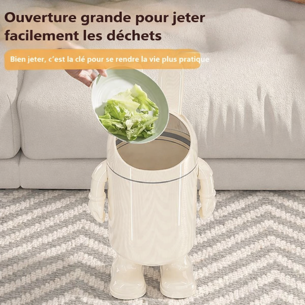 Poubelle design astronaute sur pied