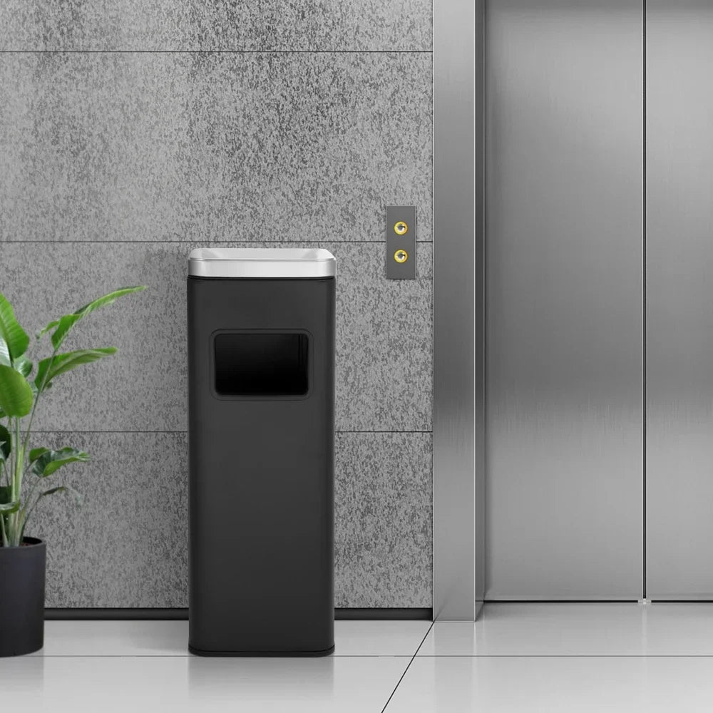 Poubelle carrée design haut en inox avec cendrier intégré
