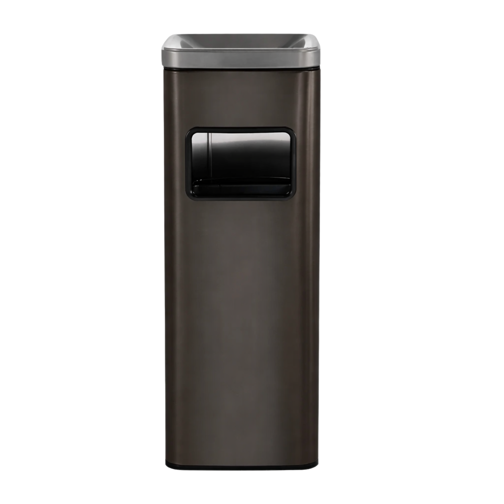 Poubelle carrée design haut en inox avec cendrier intégré