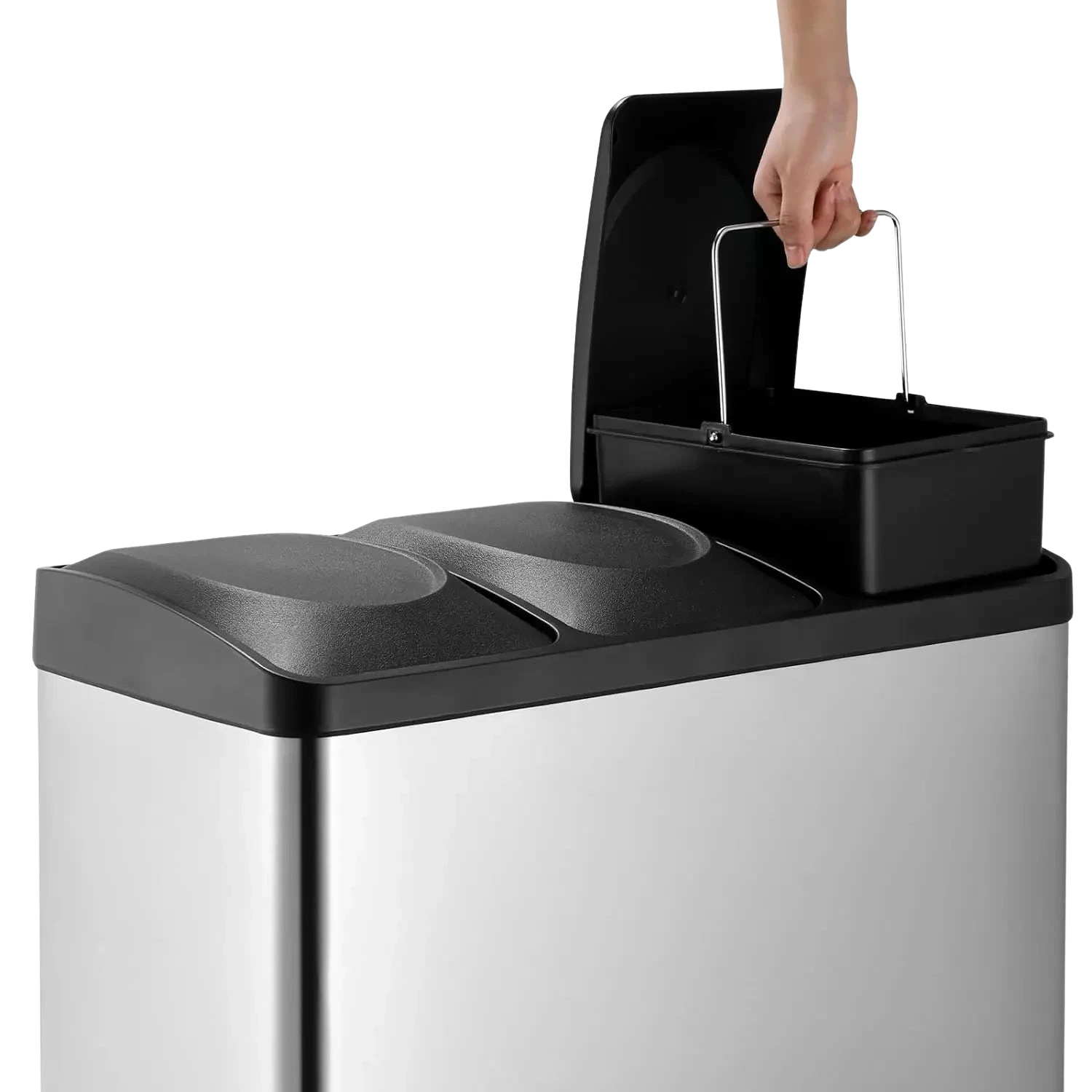 Poubelle de cuisine en inox 3 compartiments