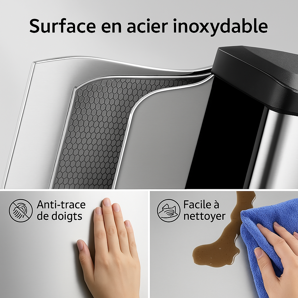 Poubelle de cuisine en inox 3 compartiments