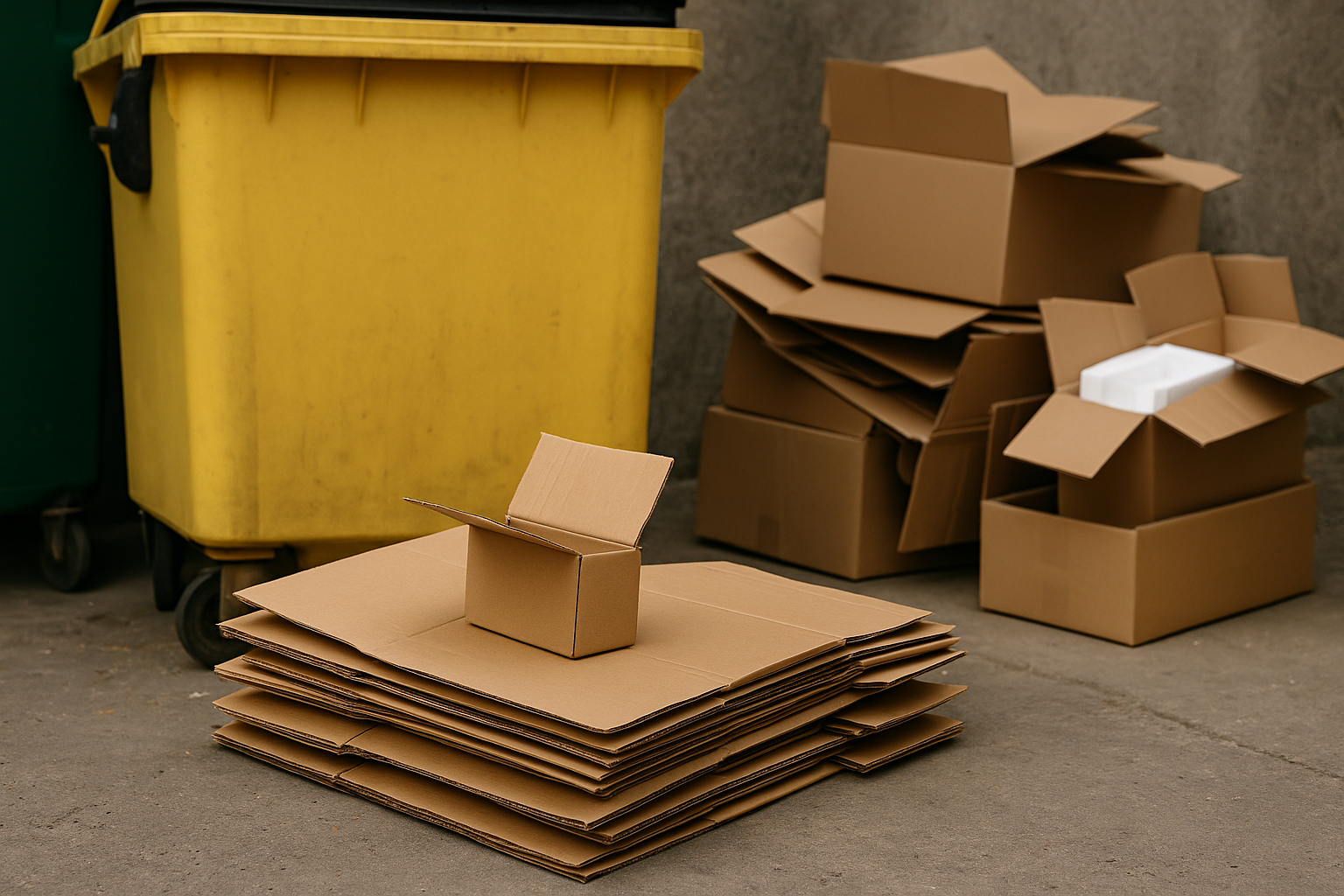 Cartons de déménagement et poubelle