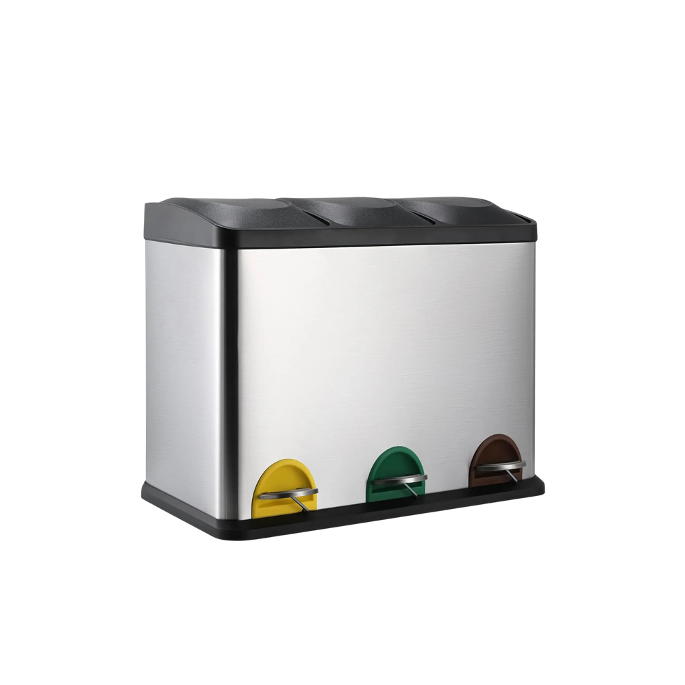 Poubelle de cuisine en inox 3 compartiments