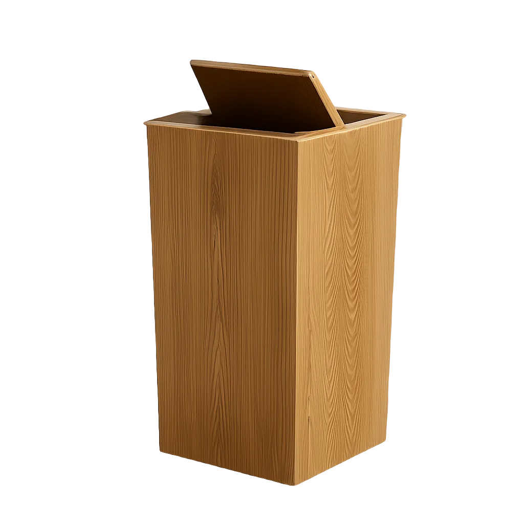 Poubelle en bois noyer design pressé