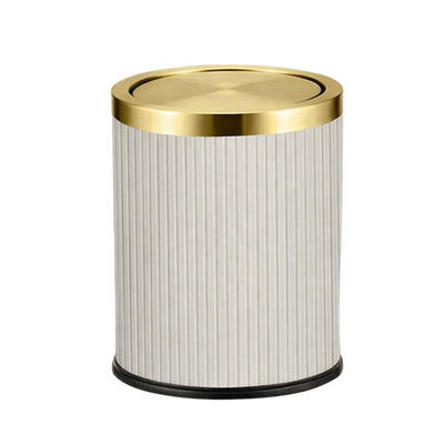 Poubelle ronde design imitation cuir avec couvercle doré