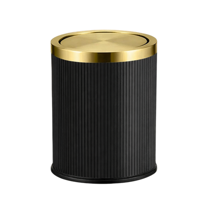 Poubelle ronde design imitation cuir avec couvercle doré