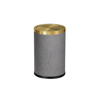 Poubelle ronde design imitation cuir avec couvercle doré