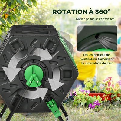 Composteur de jardin rotatif à double chambre 130L