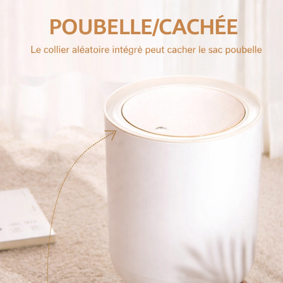 Poubelle sur pied blanche avec couvercle à pression effet bois