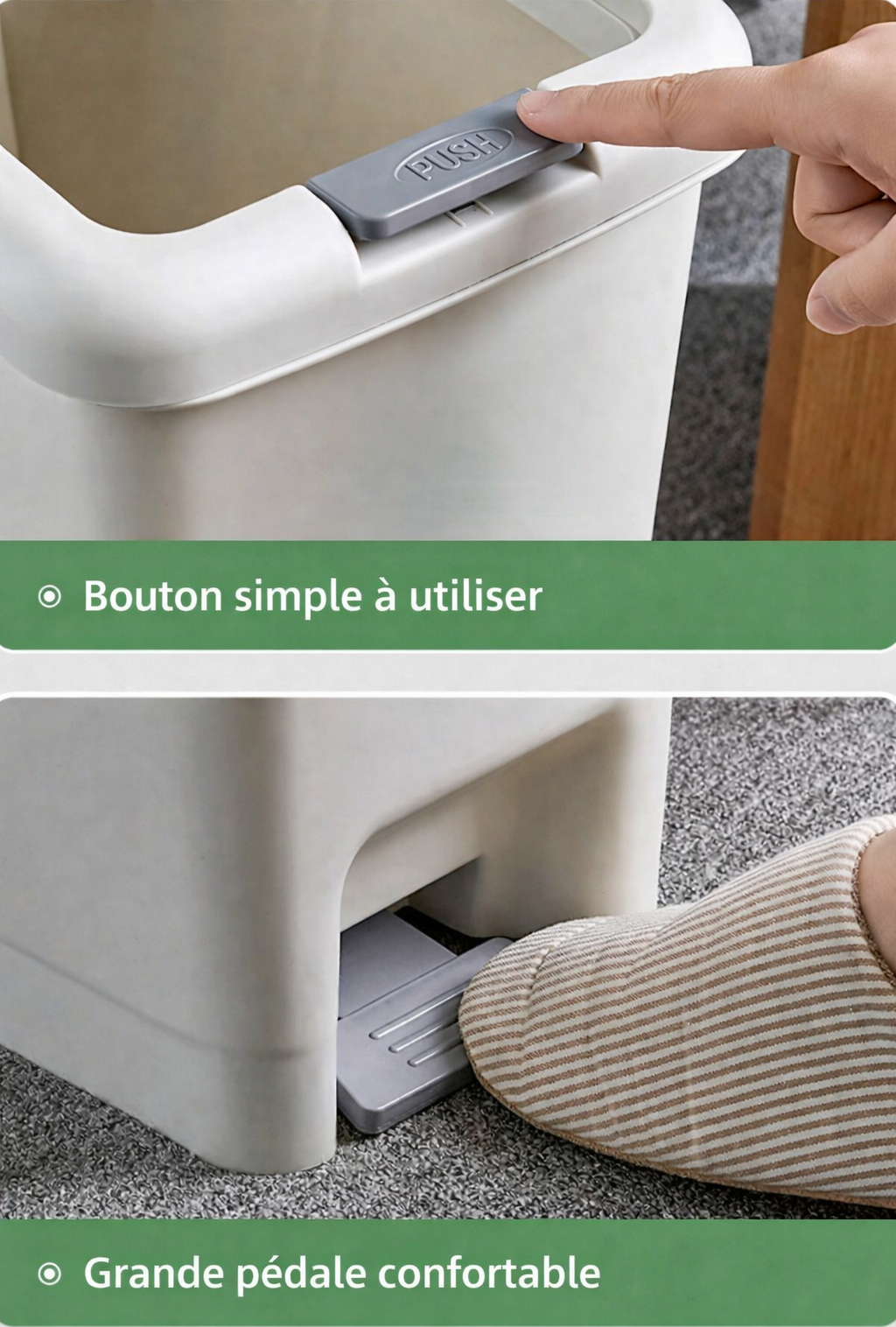 Poubelle à pédale rectangulaire blanche compacte et pratique