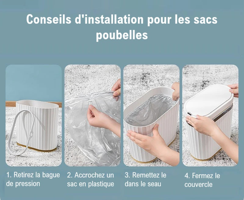 Poubelle automatique design ovale à parois cannelées 7L