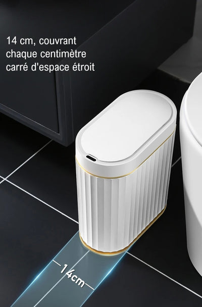 Poubelle automatique design ovale à parois cannelées 7L
