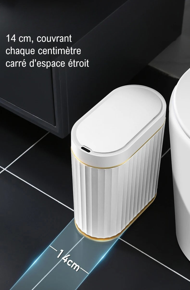 Poubelle automatique design ovale à parois cannelées 7L