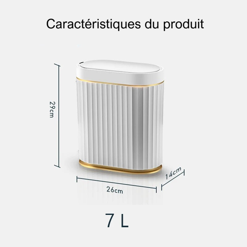 Poubelle automatique design ovale à parois cannelées 7L