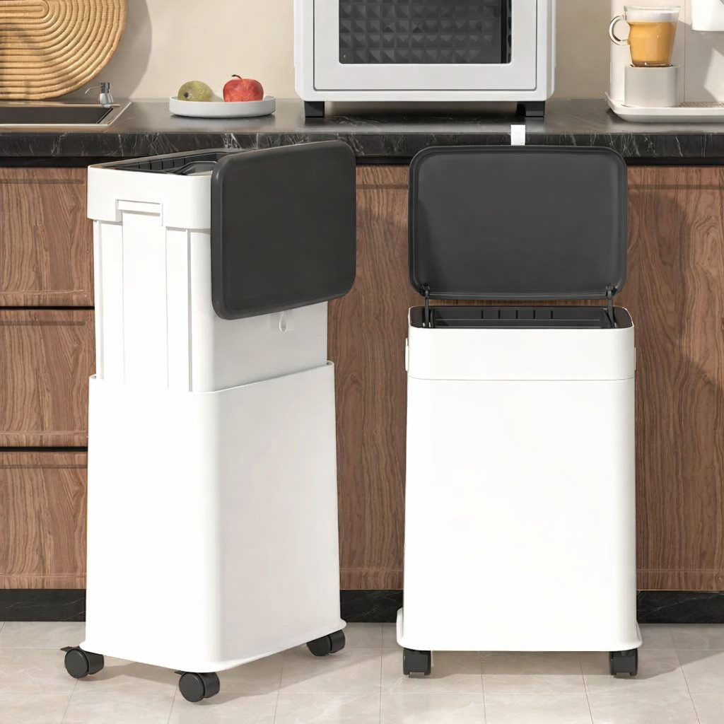 Poubelle de cuisine haute à couvercle coulissant