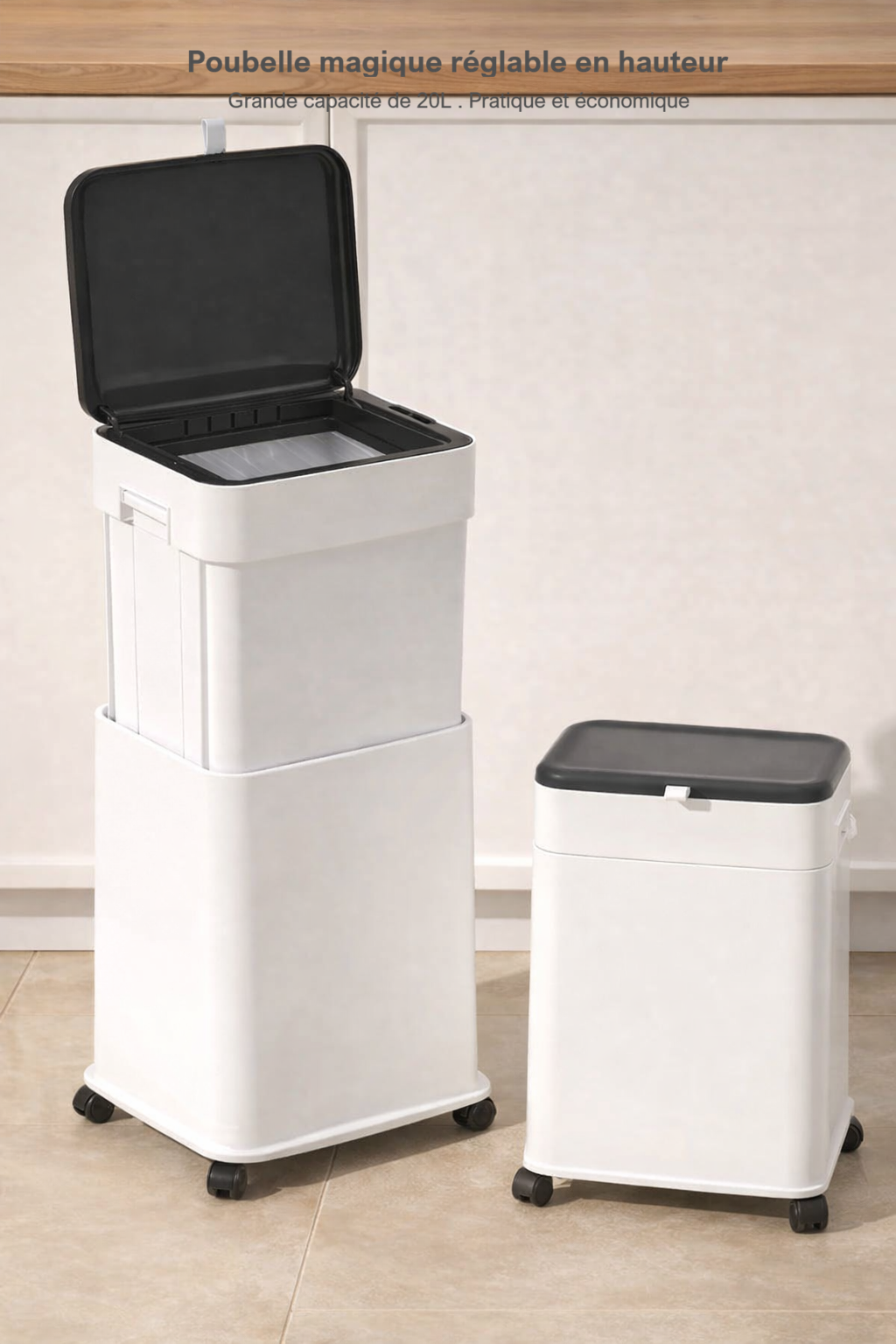 Poubelle de cuisine haute à couvercle coulissant