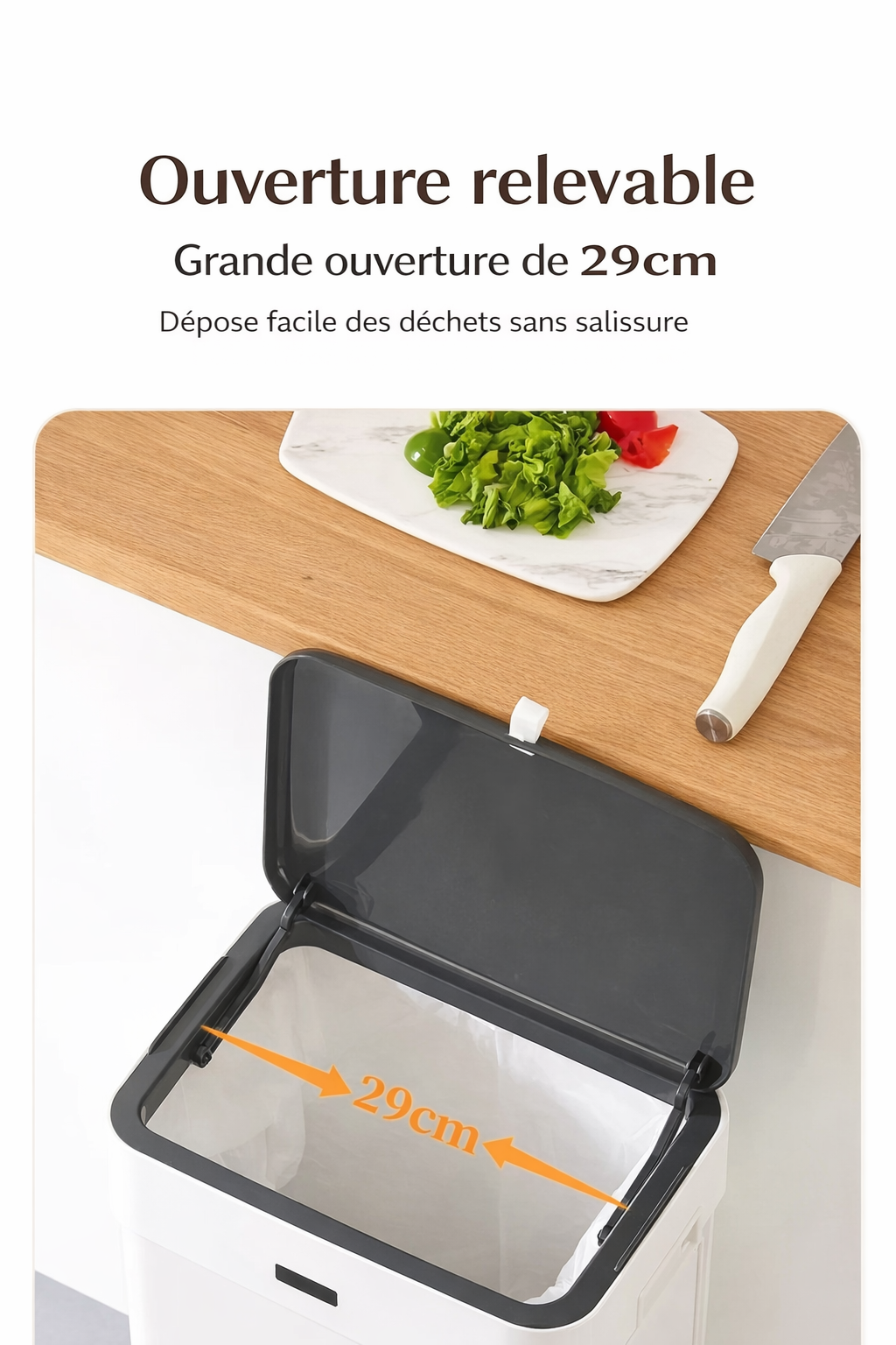 Poubelle de cuisine haute à couvercle coulissant