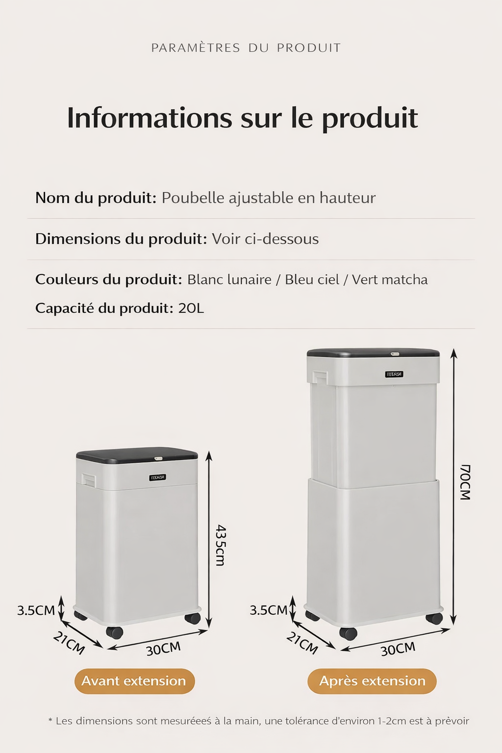Poubelle de cuisine haute à couvercle coulissant